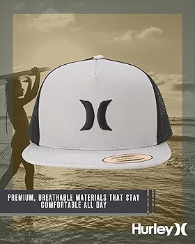 Hurley Men's Caps - Flat Brim Mesh Panel Baseball Cap Trucker Hat